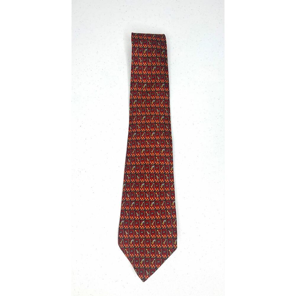 Salvatore Ferragamo Chess Piece Print 100% Silk Necktie Made in Italy Designer